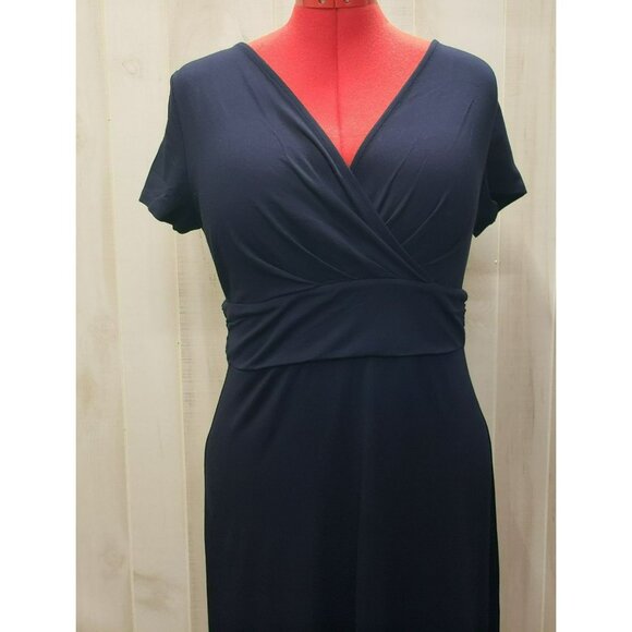 Talbots Navy Blue Faux Wrap Dress Medium Short Sleeve, Medi Length, Machine wash - Picture 2 of 8